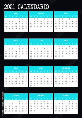 Calendario 2021 en español vector