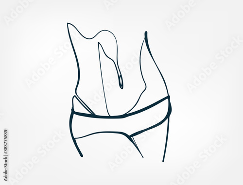 female abs body waist fitness vector single one line isolated design element