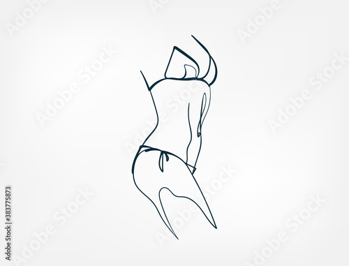 female abs body waist fitness vector single one line isolated design element