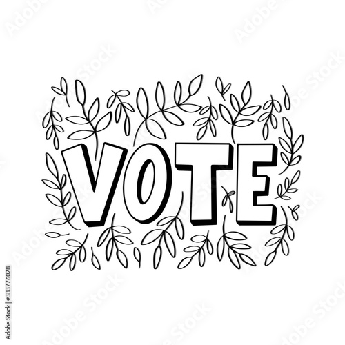 Vote Lettering. Hand Lettered vote lettering sketch icon, sticker, card, poster, hand drawn vector doodle, minimalism, monochrome. single element for design. elections, slogan, button