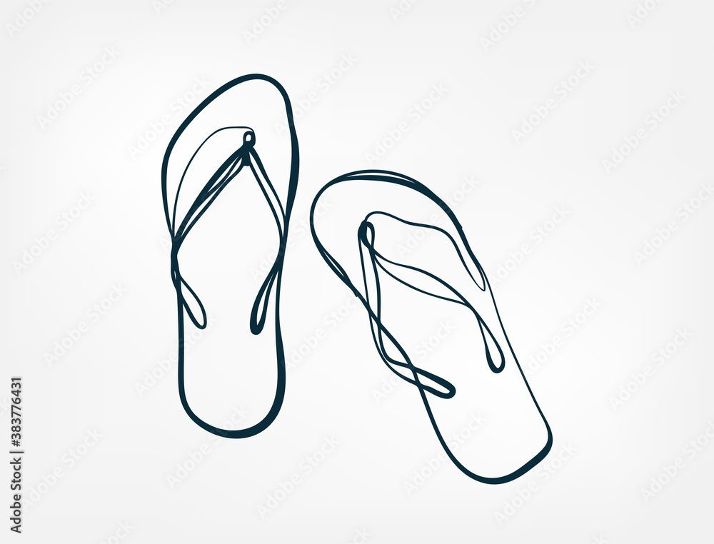 flip flops travel vector single one line isolated design element flip flops travel vector single one line isolated design element
