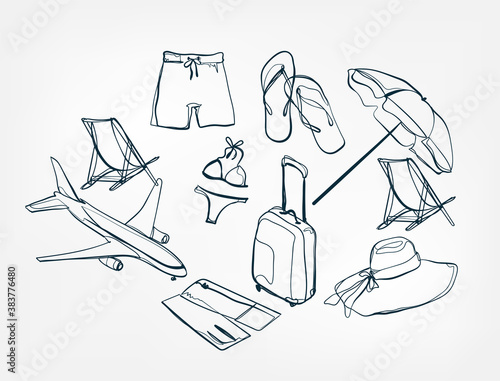 travel stuff sea vector single one line isolated design element