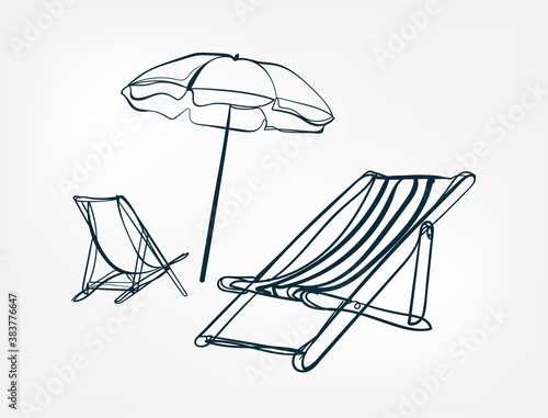 sun lounger umbrella travel vector single one line isolated design element