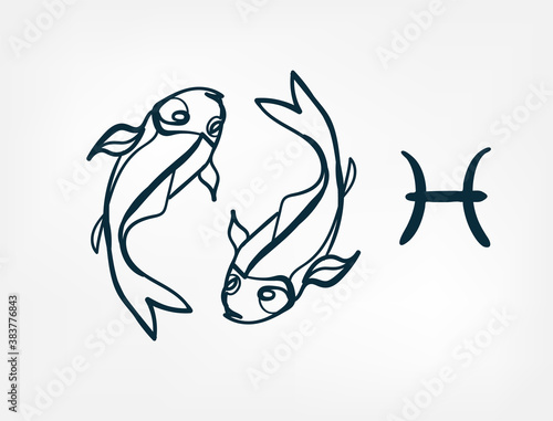 pisces zodiac sign vector single one line isolated design element