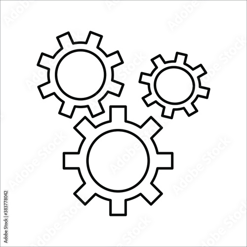 Metal gears and cogs vector. Gear icon flat design. Mechanism wheels logo on white background