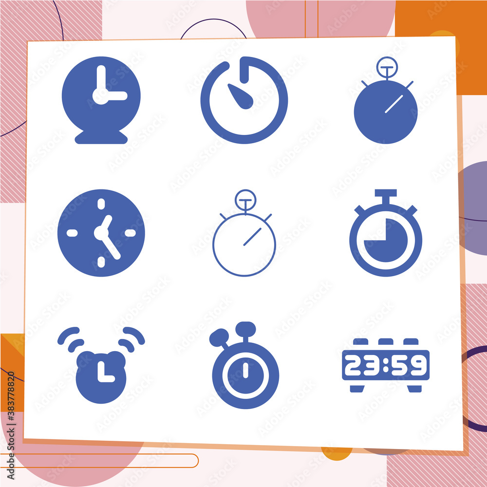 Simple set of 9 icons related to timer Simple set of 9 icons related to timer