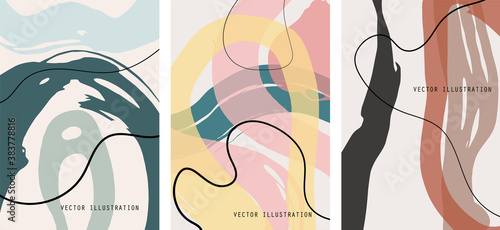 Creative color doodle art header set with different shapes and textures. Collage.