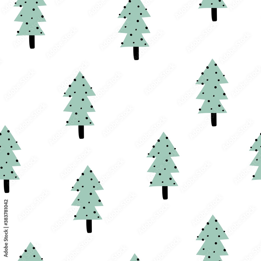 seamless pattern with cartoon trees. Forest, simple flat vector. hand drawing. design for fabric, print, wrapper