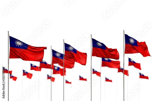 wonderful holiday flag 3d illustration. - Taiwan Province of China isolated flags placed in row with soft focus and space for your content