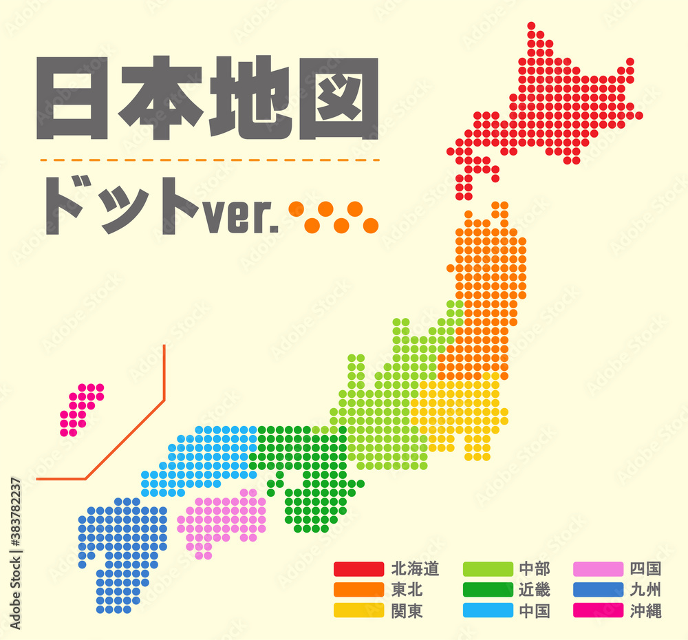 Fototapeta premium 日本地図 素材 高品質 高精細 線画 白地図 日本列島 シンプル ドット ブロック