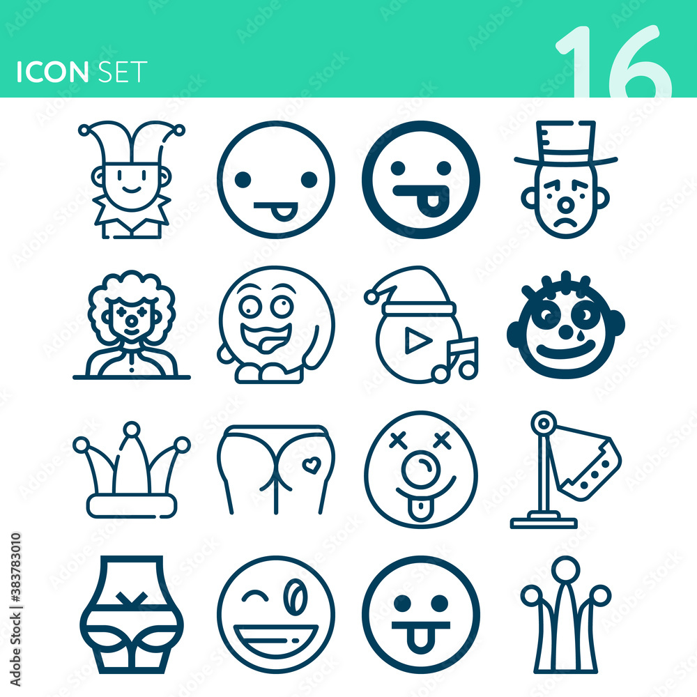 Simple set of 16 icons related to jokes Simple set of 16 icons related to jokes