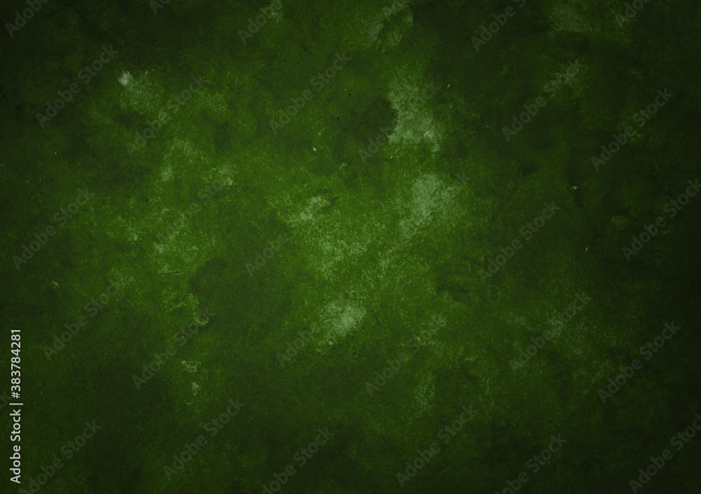 Watercolor stained shabby dark green grunge background