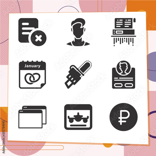 Simple set of 9 icons related to manuscript