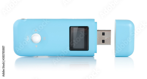Blue MP3 player isolated