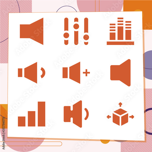 Simple set of 9 icons related to displacement unit