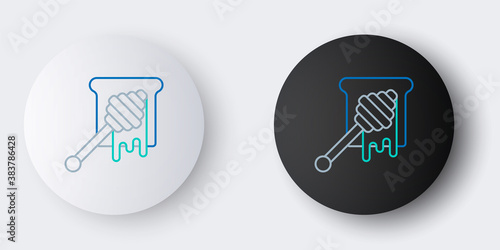 Line Honey dipper stick with dripping honey icon isolated on grey background. Honey ladle. Colorful outline concept. Vector.