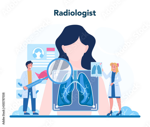 Radiologist concept. Doctor examing X-ray image of human