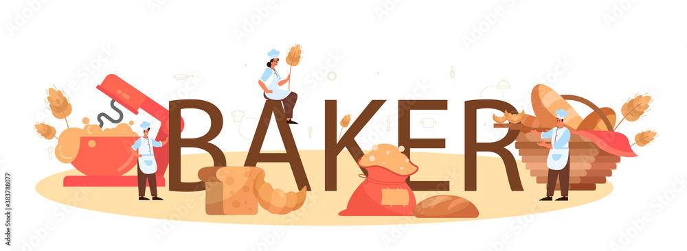 Obraz premium Baker typographic header. Chef in the uniform baking bread.