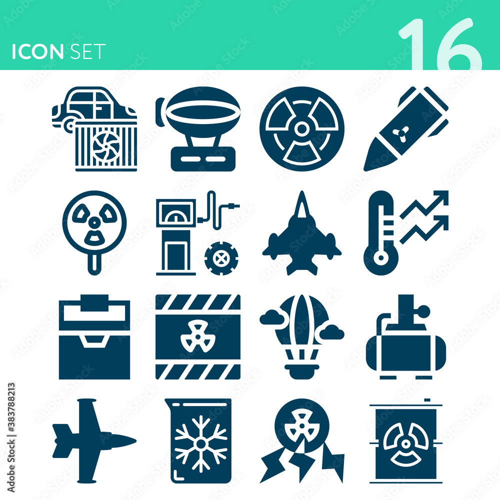 Simple set of 16 icons related to cooling