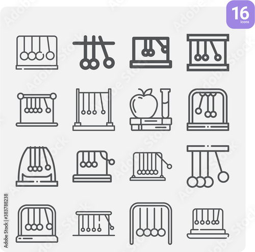 Simple set of newton cradle related lineal icons.