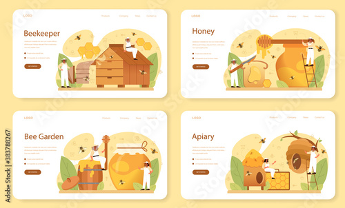 Hiver or beekeeper web banner or landing page set. Professional