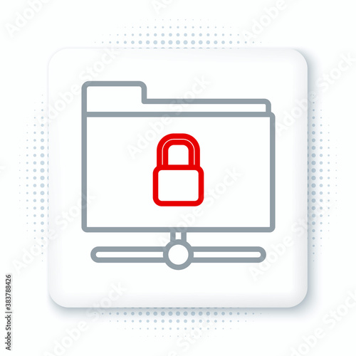 Line FTP folder and lock icon isolated on white background. Concept of software update. Security, safety, protection concept. Colorful outline concept. Vector.