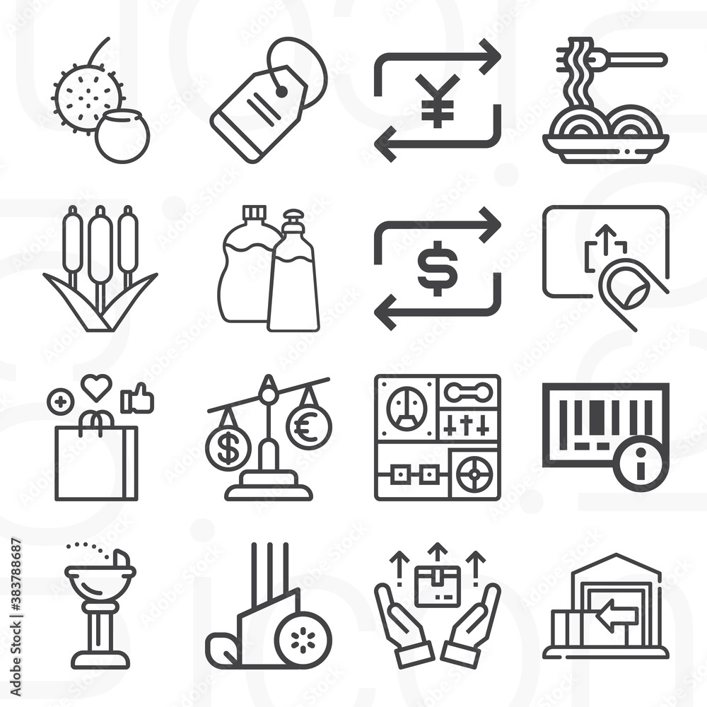 16 pack of commodity lineal web icons set 16 pack of commodity lineal web icons set