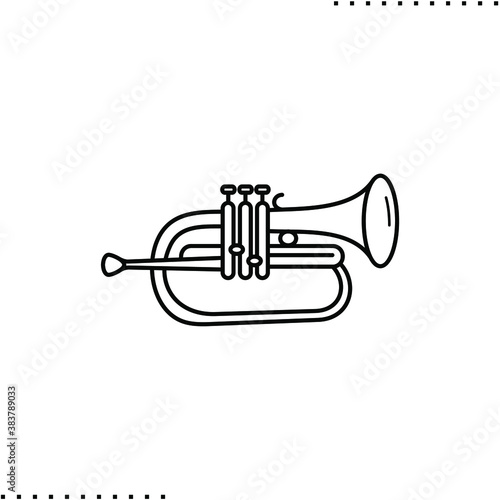 trumpet, brass instrument vector icon in outline