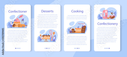 Confectioner mobile application banner set. Professional confectioner