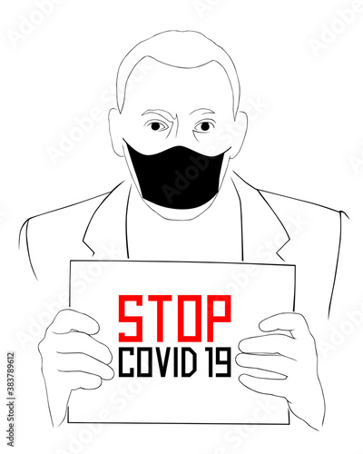 Man in medical medical masks. Isolated silhouettes of people on white background