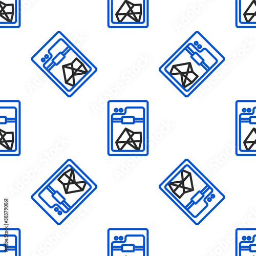 Line 3D printer icon isolated seamless pattern on white background. Colorful outline concept. Vector.