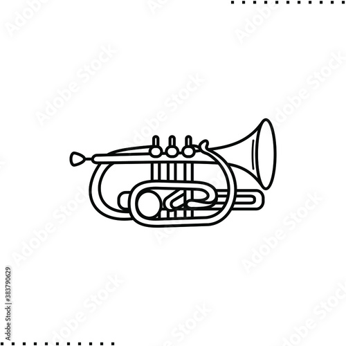 trumpet, brass instrument vector icon in outline
