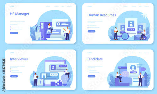Human resources web banner or landing page set. Idea of recruitment