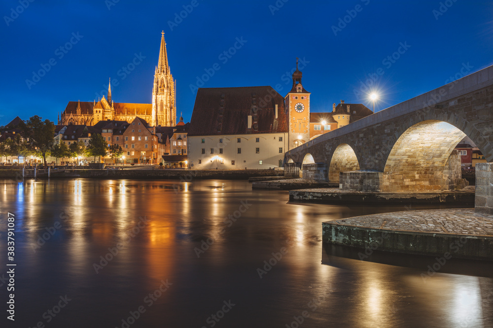 Panorama of Regensburg at evening