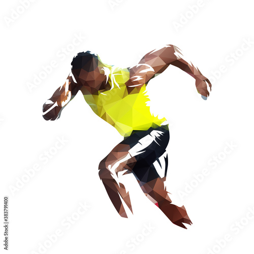 Low polygonal sprinter logo. Running man, geometric isolated vector illustration from triangles. Run