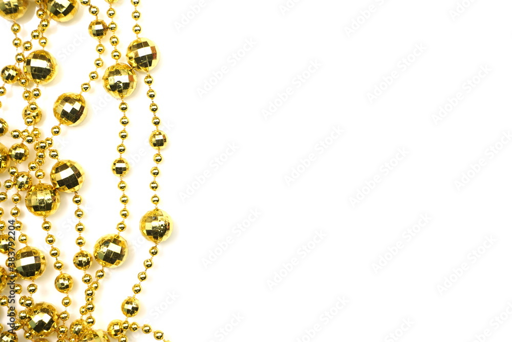 Holiday background Christmas garland gold decoration on white background Holiday background Christmas garland gold decoration on white background