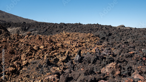 View on the lava at the crater of a volcano