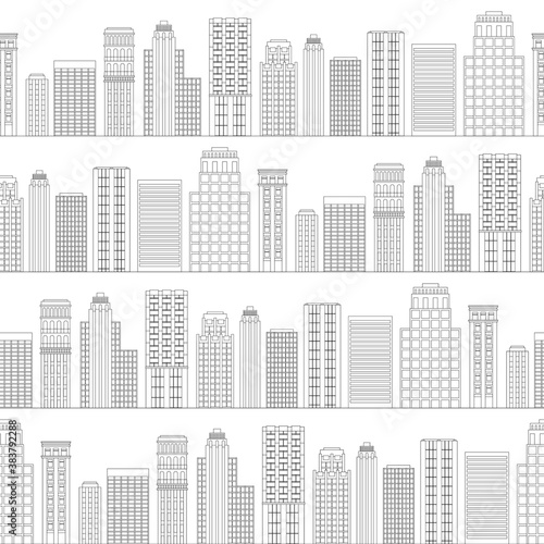 Seamless pattern of line skyscrapers. Black and white