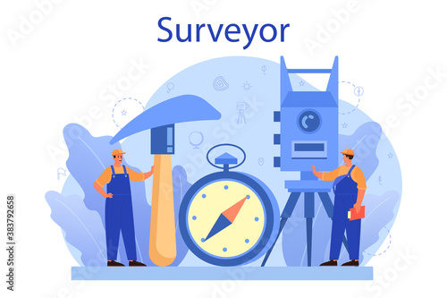 Geodesy science concept. Land surveying technology. Engineering