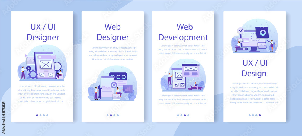 UX UI designer mobile application banner set. App interface