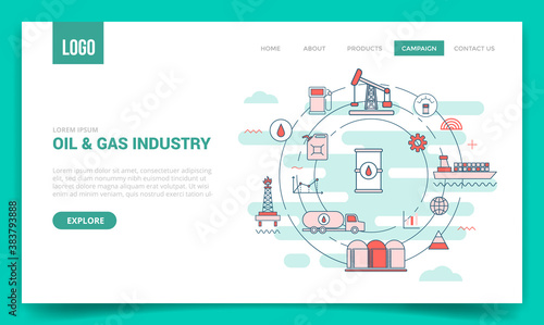 oil industry concept with circle icon for website template or landing page banner homepage