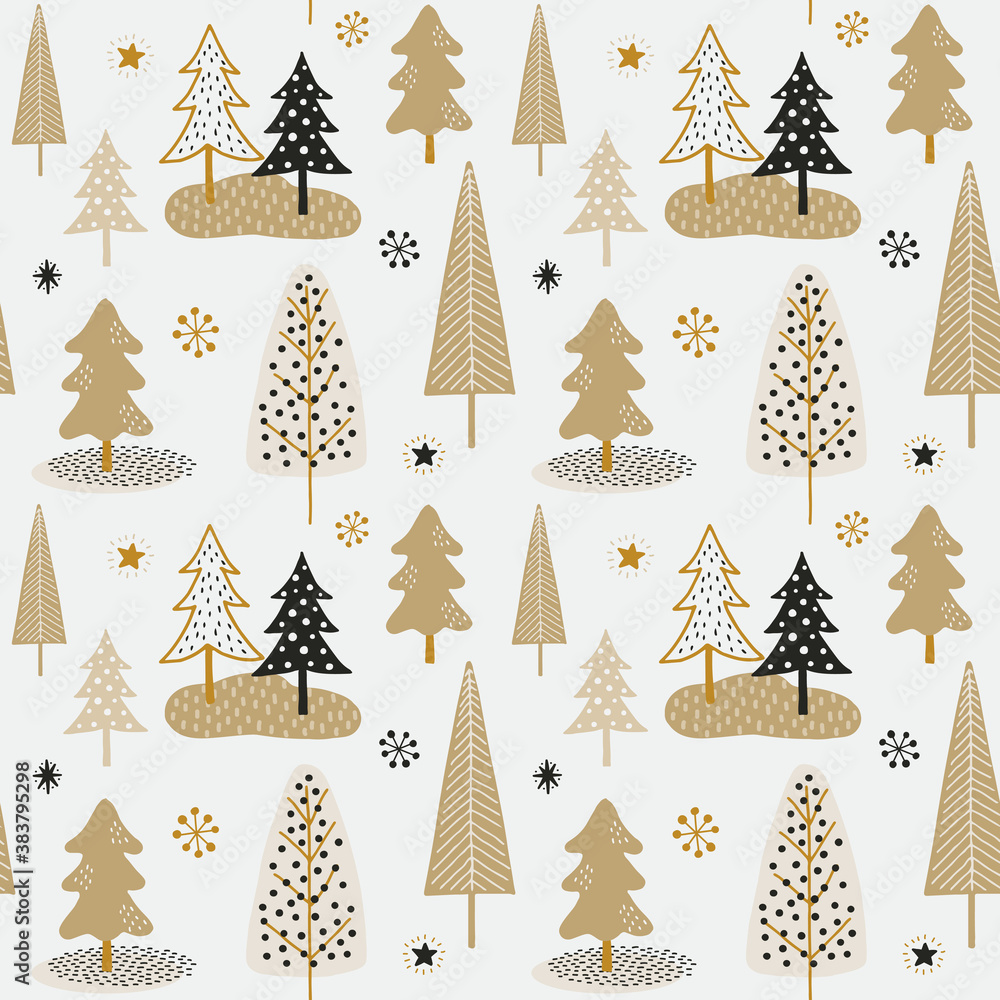 Seamless pattern for winter and winter holidays using hand drawn trees. For background, wallpaper, wrapping paper, scrapbooking, textile, etc. Seamless pattern for winter and winter holidays using hand drawn trees. For background, wallpaper, wrapping paper, scrapbooking, textile, etc.