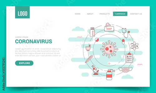 coronavirus concept with circle icon for website template or landing page banner homepage