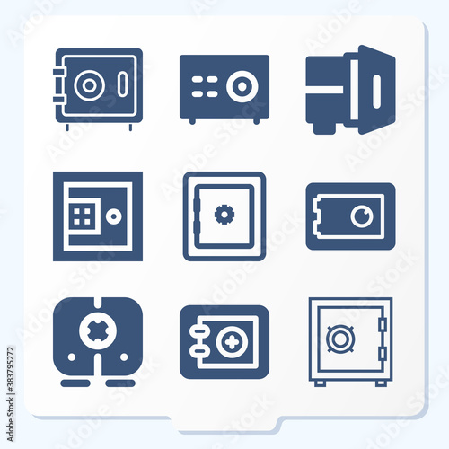 Simple set of 9 icons related to safebox