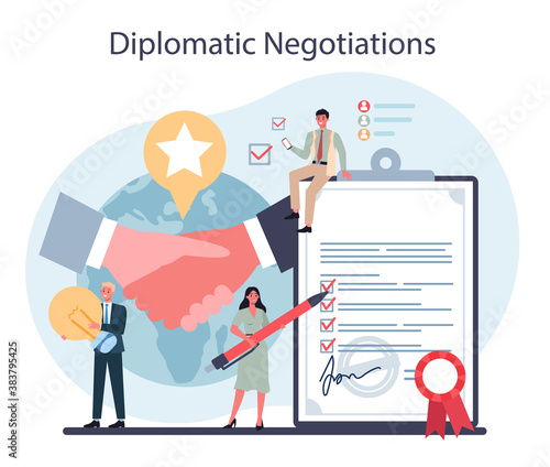 Diplomat profession set. Idea of international relations and government
