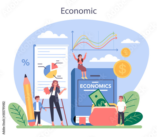 Economy school subject concept. Student studying economics