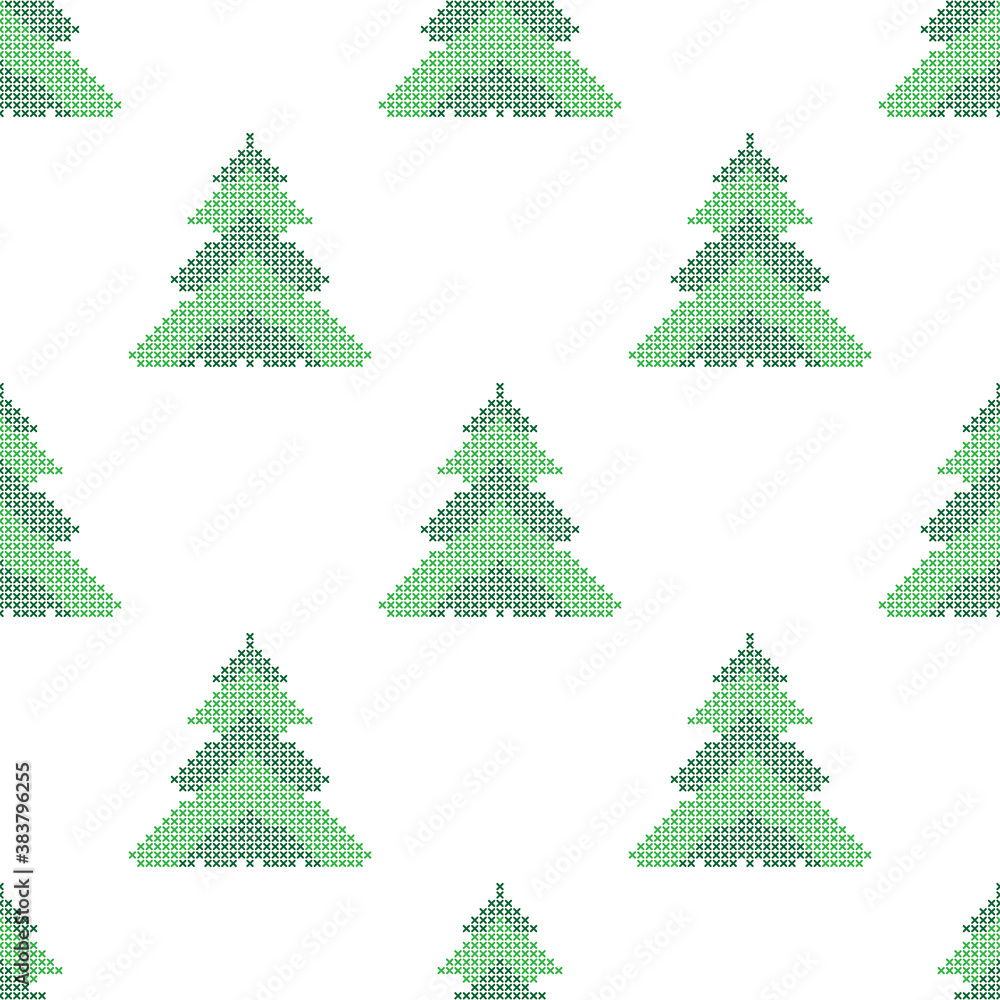 The seamless pattern with the green trees is on the white background.