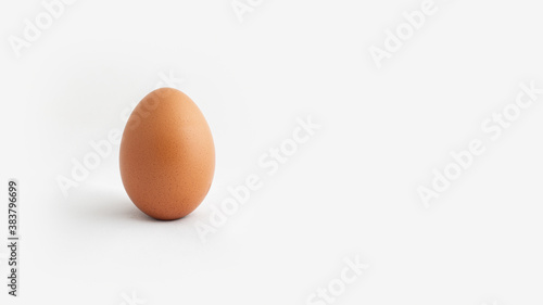 Single egg standing upright on white background