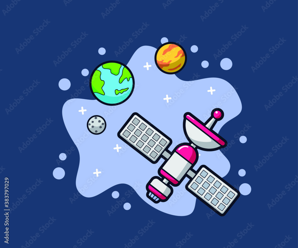 Cute satellite cartoon character design vector illustration