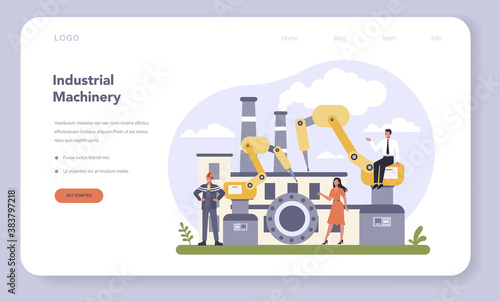 Industrial machinery web banner or landing page. Heavy equipment